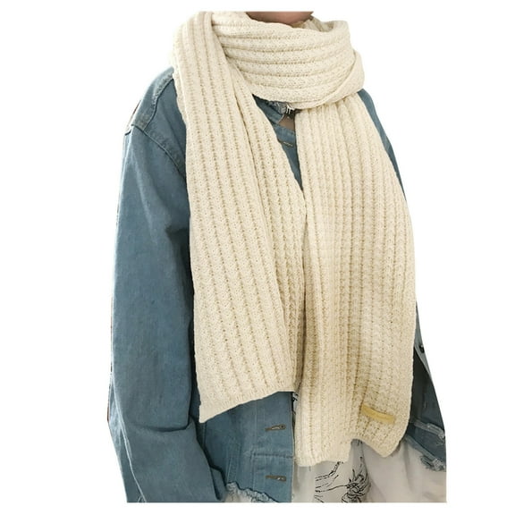 Yuanlong Winter Scarves Merry Christmas Solid Long Ribbed Knitted Scarf Holiday Thermal Neckwear Comfy Neck Gaiter Beige
