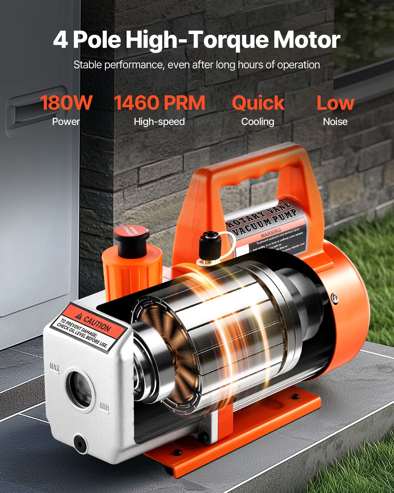 VEVOR Vacuum Pump, 3.5 CFM 1/4 HP, HVAC Single Stage Rotary Vane AC Vacuum Pump, for R134a R22 R410a Systems, with Oil Bottle, 1720 PRM, for Automotive Air Conditioner Maintenance Resin Degassing