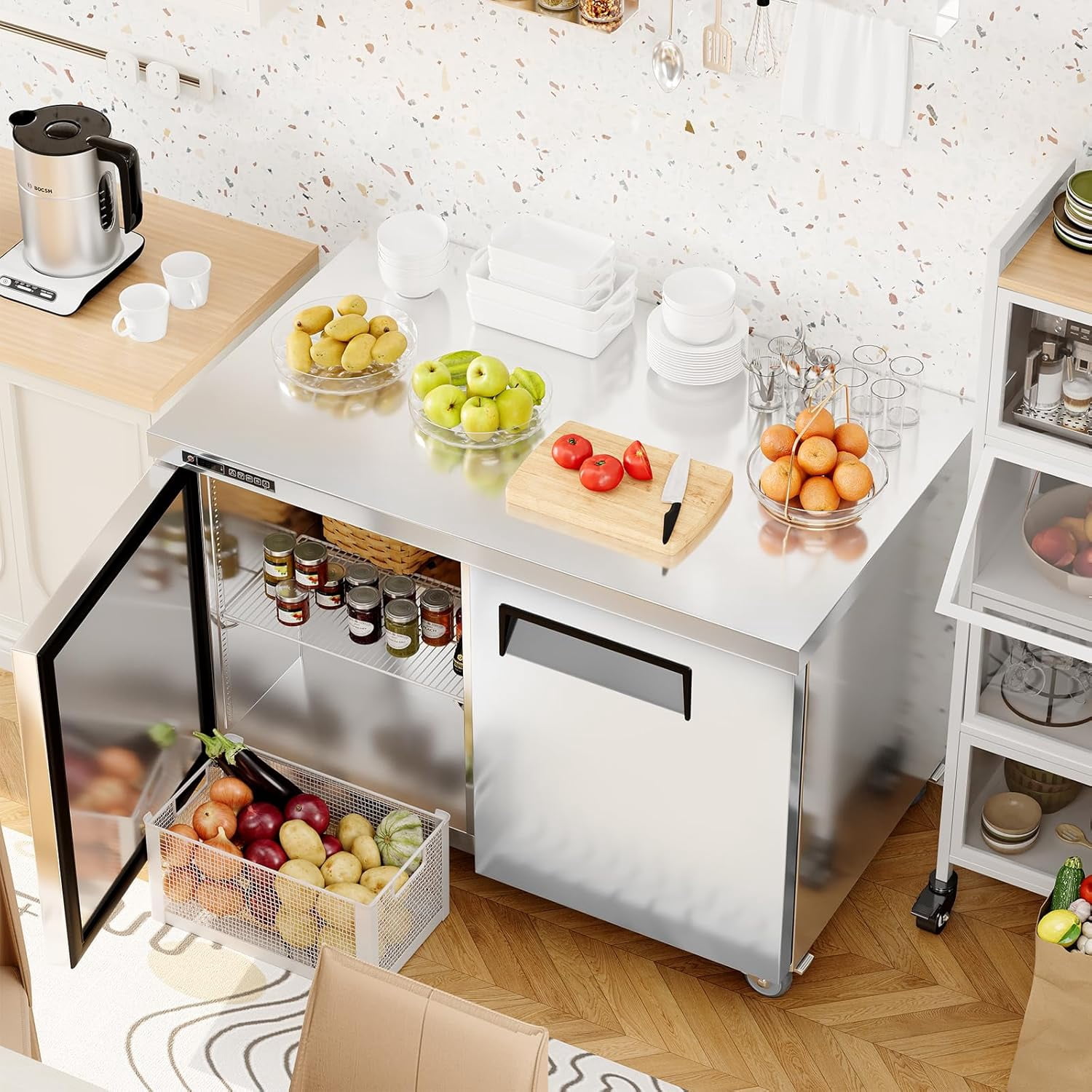 Senfot Stainless Steel Compact Commercial Refrigerator, Mini Fridge for Small Business Bar Cafe Kitchen Home Use 48"