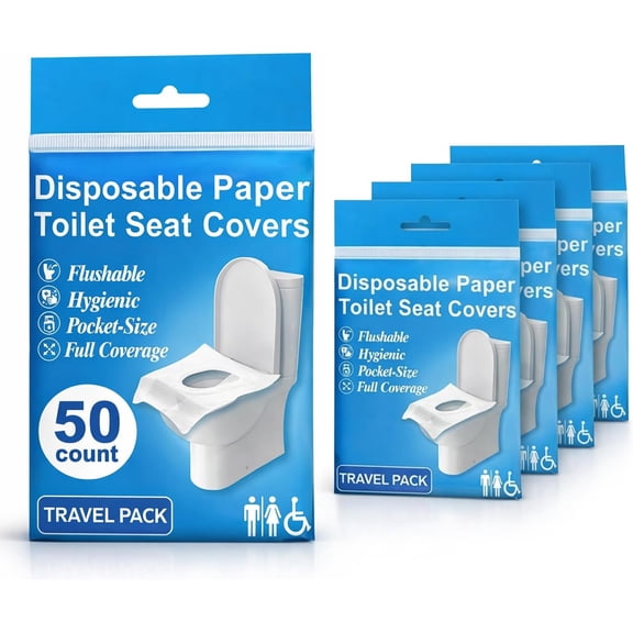 Disposable Toilet Seat Cover - 50 Count Large Flushable Paper Toilet Seat Covers for Travel, Kids Potty Training & Public Restrooms, Premium Paper Toilet Seat Liners, 5 Pack