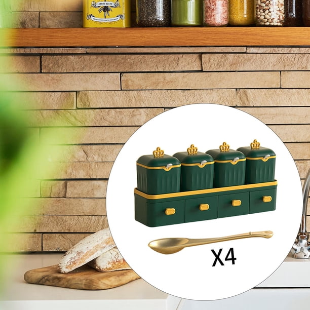 Mesa de doble capa, contenedor de caja para dispensadores especias, tarro de condimento duradero desmontable resistente, ahorro de Verde Macarena Tarro de especias de cerámica