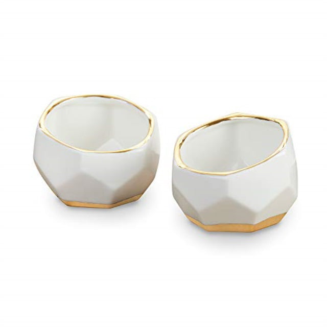 Home Table Décor White Desk Room Set of 2 Trinket Dish Kate Aspen Geometric Ceramic Planters Decorative Bowls Medium