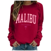 Women's Sweatshirt Malibu Letter Print Fall Crewneck Sweatshirt Relaxed Fit Basic Top Essential Casual Outfit Hoodie Women Red XXL