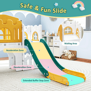Vipuse 9 in 1 Indoor Infant Toddler Playground Slides Playset with Playhouse for Backyard Home, Yellow & Green