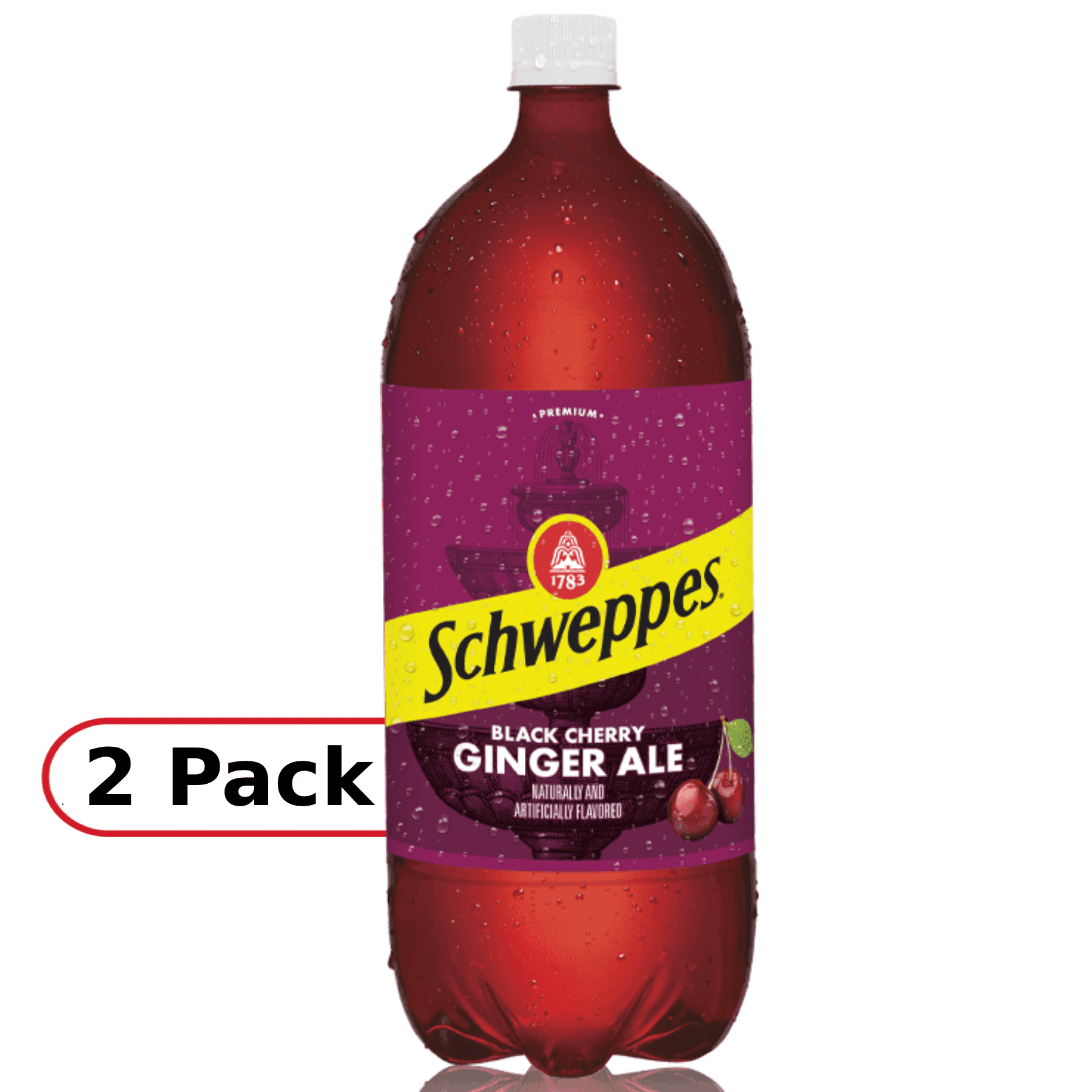Schweppes Black Cherry Ginger Ale Soda, 2 L, Pack of 6