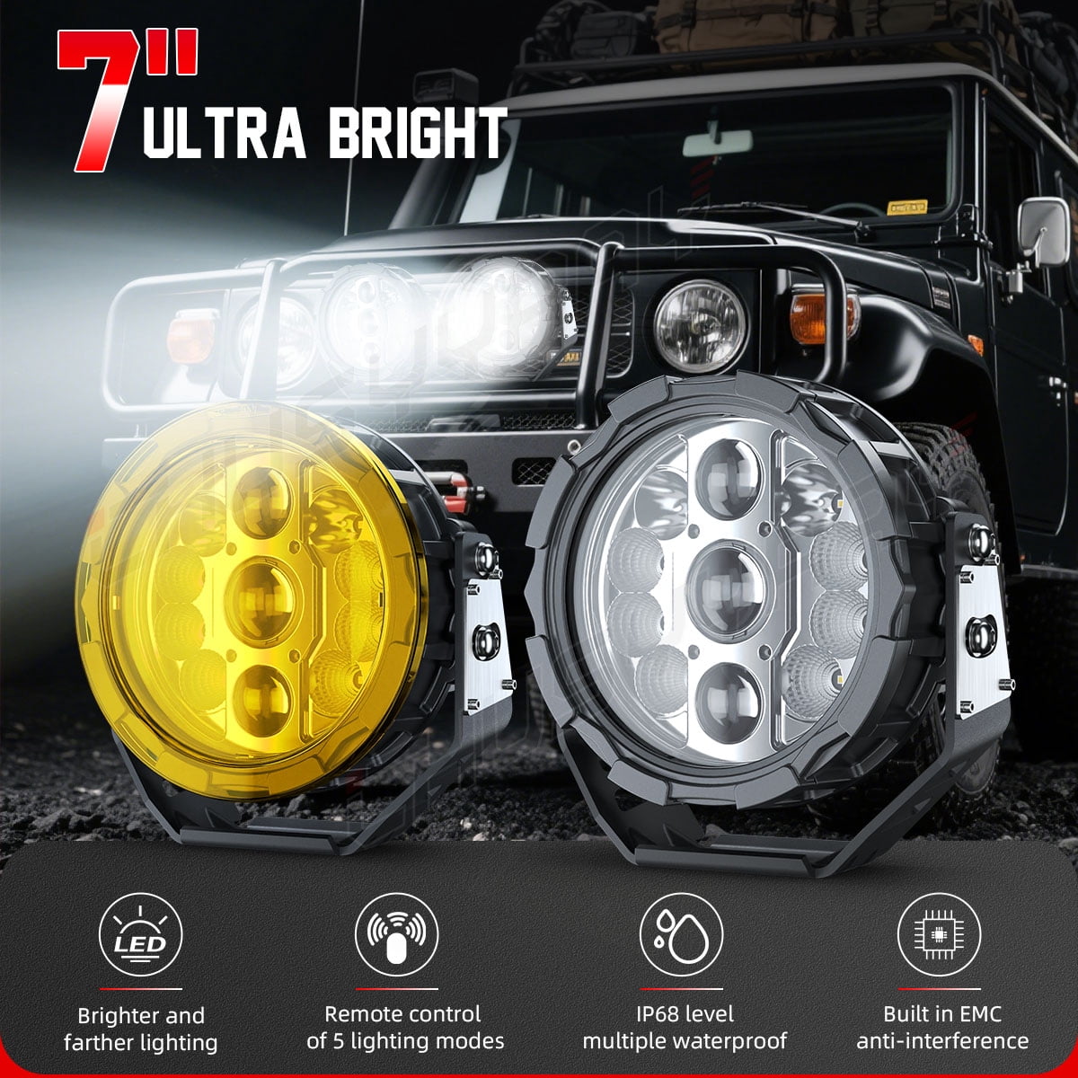 CHUSYYRAY Pickup Truck SUV Marive SUV 7" LED Work Lights Offroad Driving Fog Pods 2 Pack