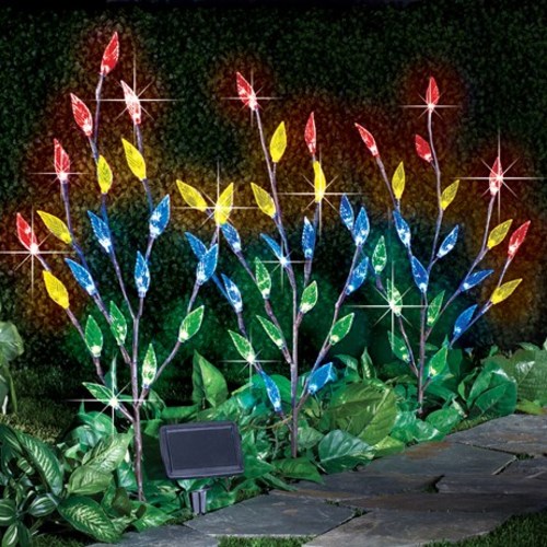 Leaf Branch Solar Garden Lights Set of 3Multi Color Ligh