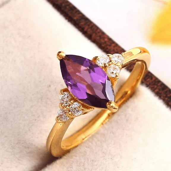 Purple Amethyst Sterling Silver Ring, Beautiful and Unique Marquise cut Ring.
