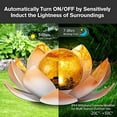 thumbnail image 4 of Garden Solar Lights Outdoor(2Pack) , Amber Crackle Globe Glass Lotus Decoration , Waterproof Orange Metal LED Flower Lights for Patio,Lawn,Walkway,Tabletop,Ground, Garden Gifts for Women, 4 of 6