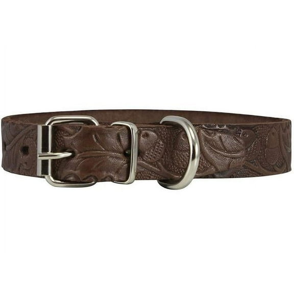 Genuine Tooled Leather Dog Collar Floral Pattern Brown 3 Sizes (Neck Circumf: 10"-13"; 3/4" Wide)