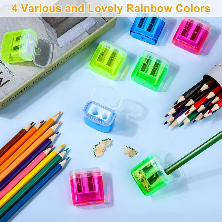 Nogis Manual Pencil Sharpeners, 8 Pcs Colorful Compact Dual Holes Sharpener with Lid for Kids & Adults, Portable Pencil Sharpener for Travel School