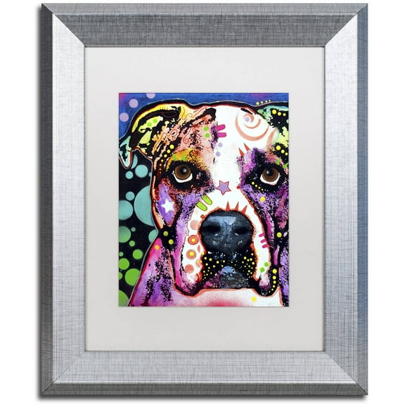 Trademark Fine Art "American Bulldog II" Canvas Art by Dean Russo, White Matte, Silver Frame