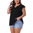 thumbnail image 4 of Agnes Orinda Women's Plus Size Tops Summer Notched V Neck Ruffle Sleeve Casual Blouse 2X Black, 4 of 6