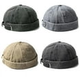 thumbnail image 2 of SikaFu Brimless Docker Cap Washed Style Boy Girls Student Skullcap Hats Men Cotton Beanie Docker Brimless Hat Rolled Cuff Harbour Hats, 2 of 6