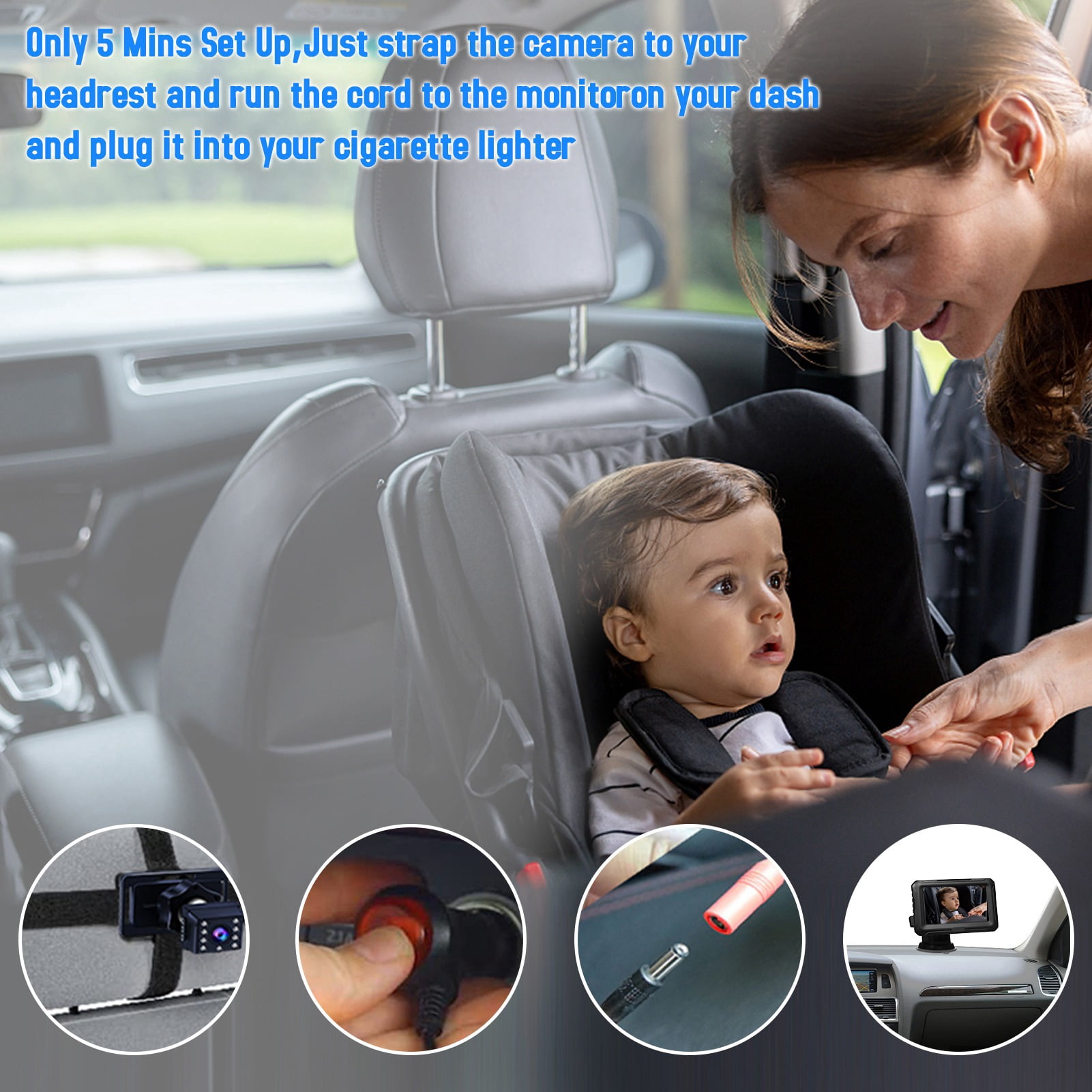 Sorven Baby Car Camera HD 1080P Camera Baby Car Mirror 1080P Baby Camera with 4.3'' IPS Screen Night Vision Adjustable Wide View Angle for Infants Kids Pets