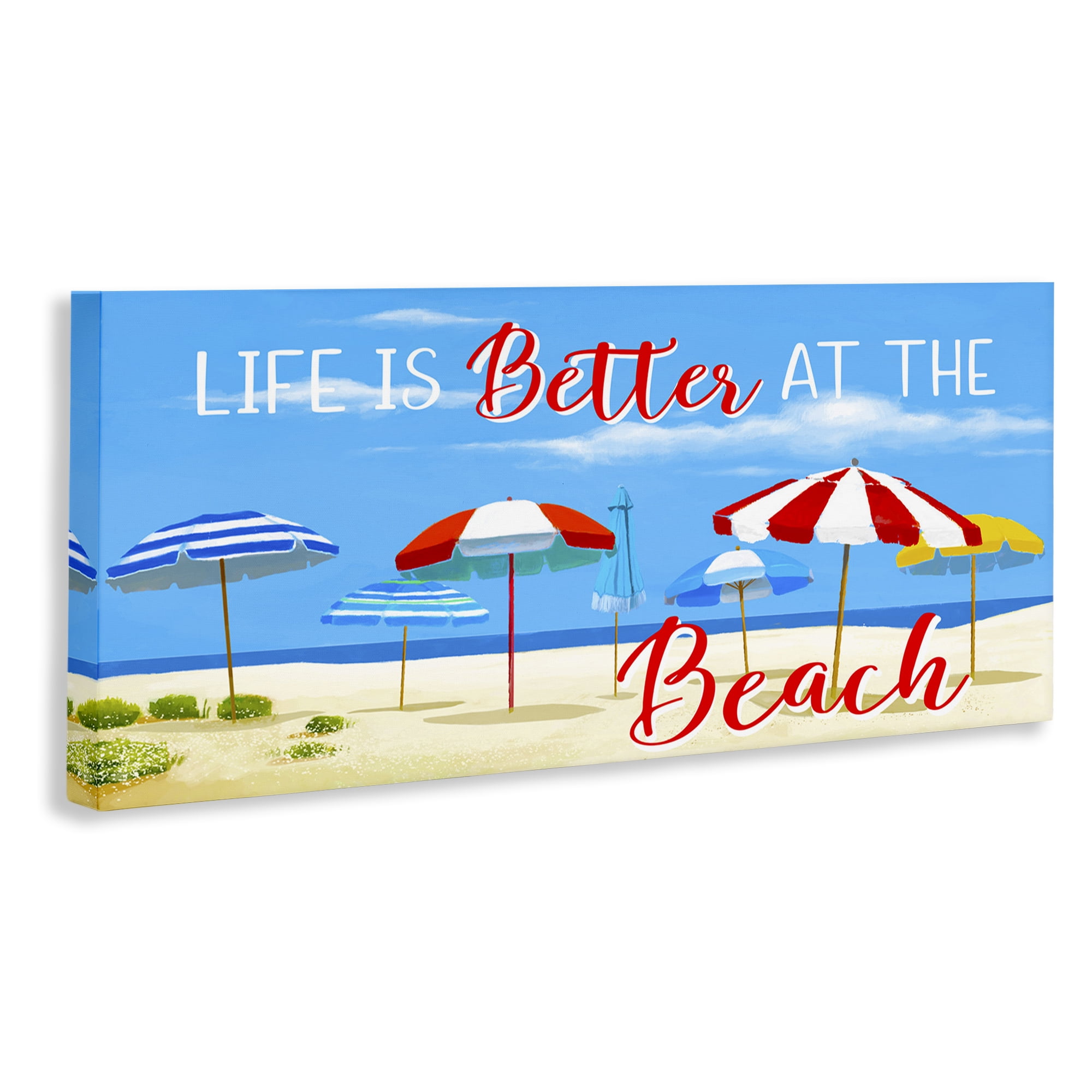 Stupell Industries Better At Beach Scene Landscape Painting Gallery Wrapped Canvas Art Print Wall Art, 24 x 10
