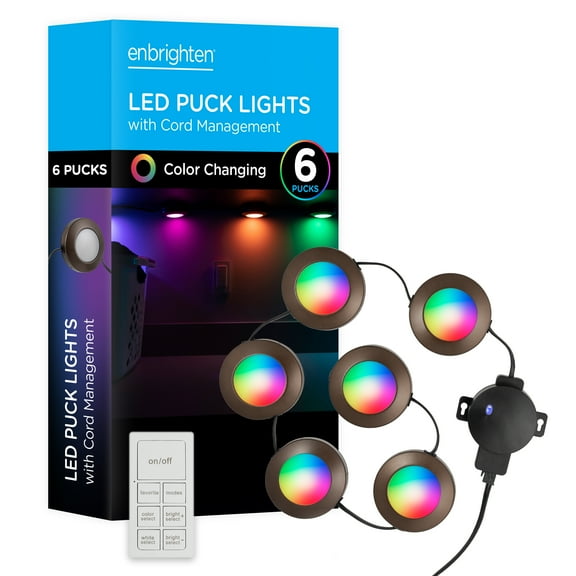 Enbrighten Spectrum LED Under Cabinet Puck Lights, 6 Pack,  44091
