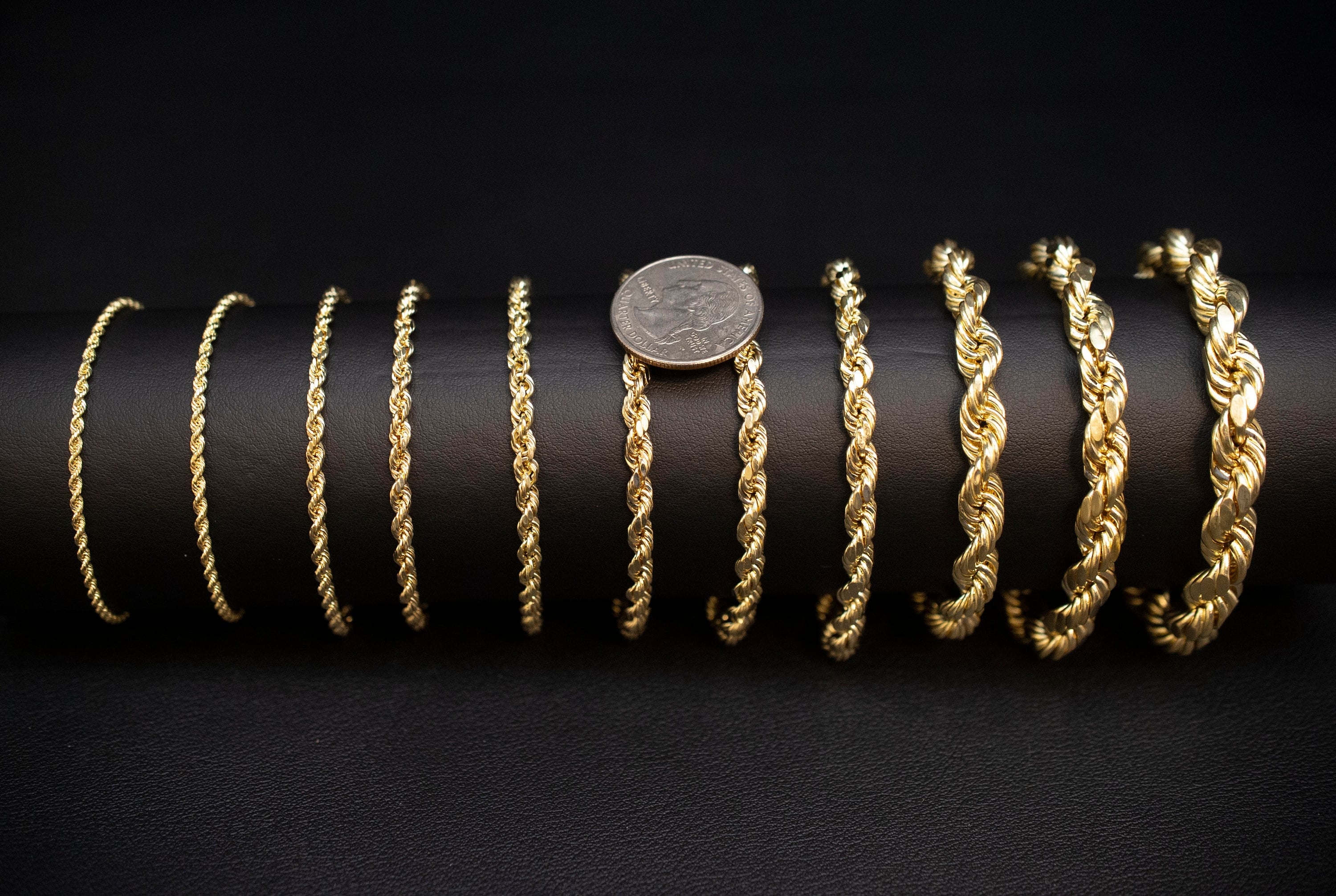 10K Gold Rope Chain Gold Rope Chain  Bracelet 3mm, 3.6mm, 4mm, 4.5mm, 5mm, 6mm 10K Gold Rope Bracelet, 10K Gold Chain,  Men, Women (Bracelet width:5; Bracelet length:8.5;)