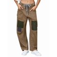 thumbnail image 2 of Womens Loose Horseshoe Jeans Wide Leg Patchwork Low Rise Denim Pants with Pockets Khaki S, 2 of 8