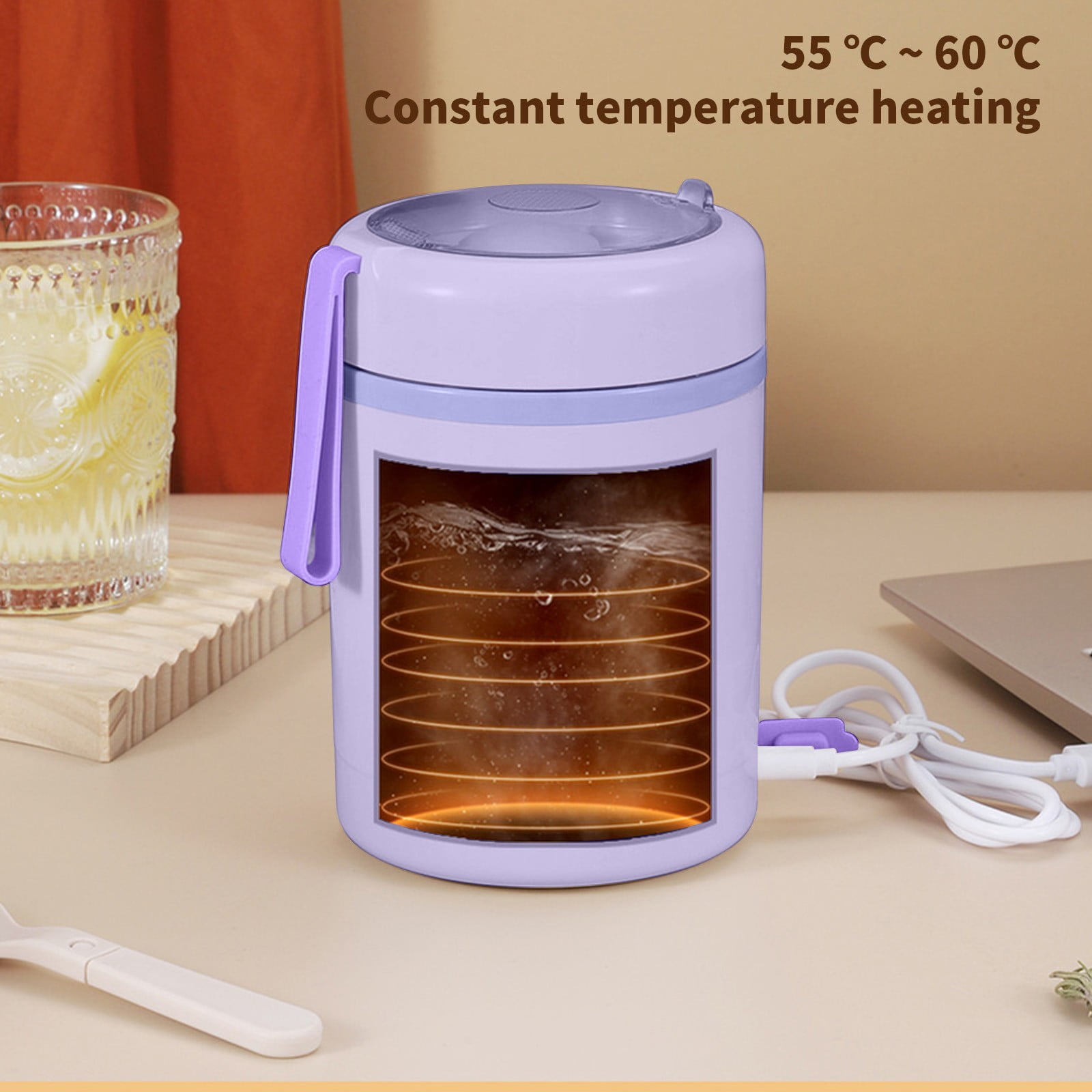 USB Electric Lunch Box 304 Stainless Steel Food Warmer Portable Heated Lunch Container for Office Travel Car Picnic Large Capacity