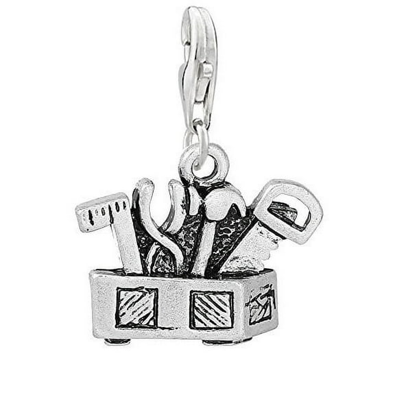 Sexy Sparkles Workers Tool Box Clip on Pendant Charm for Bracelet or Necklace - Zinc Metal Alloy,1Charm
