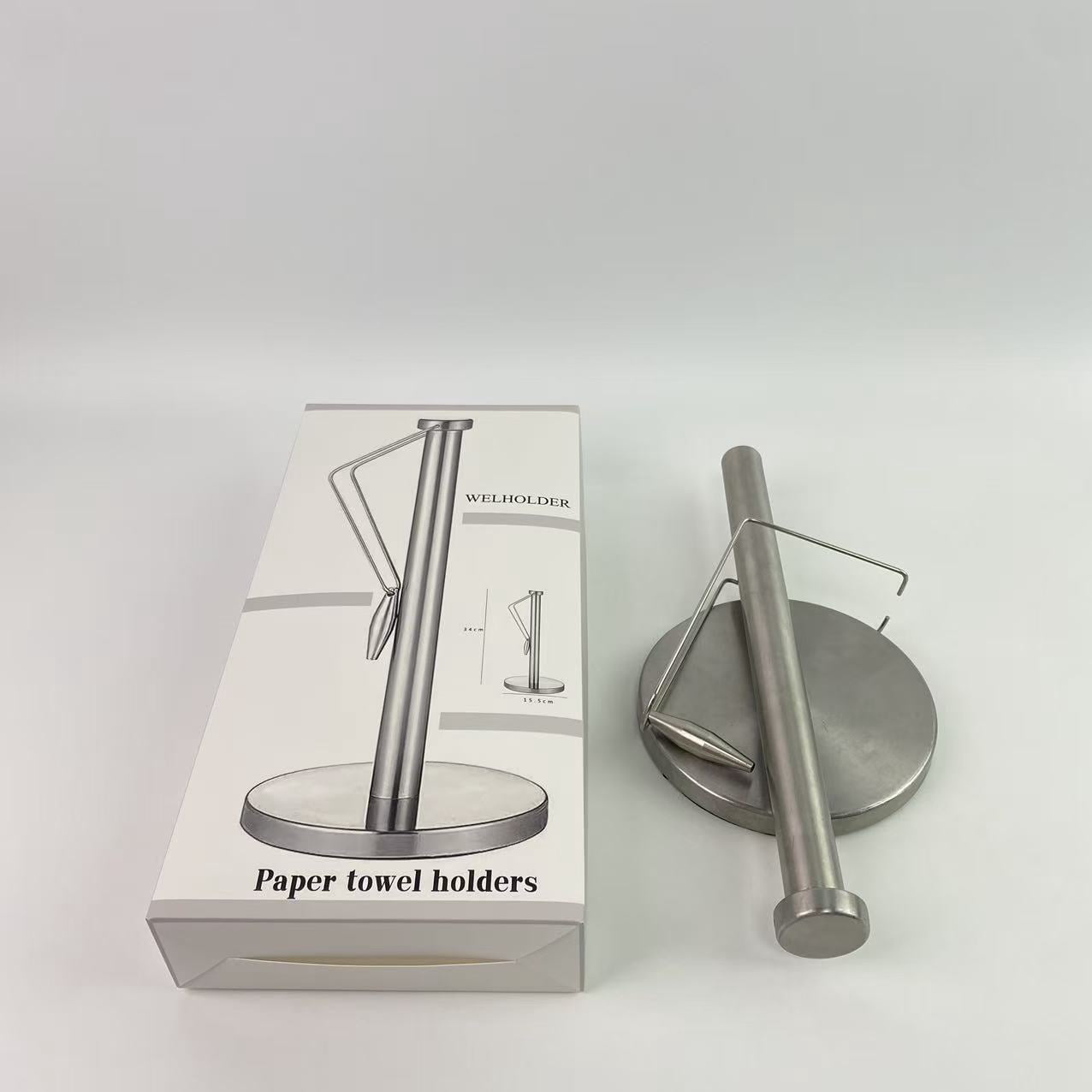 WELHOLDER Paper towel holders,Paper Towel Holder Stand Countertop with Heavy Weighted Stainless Steel Base, Free Standing Paper Towel Holder (Brushed Nickel)