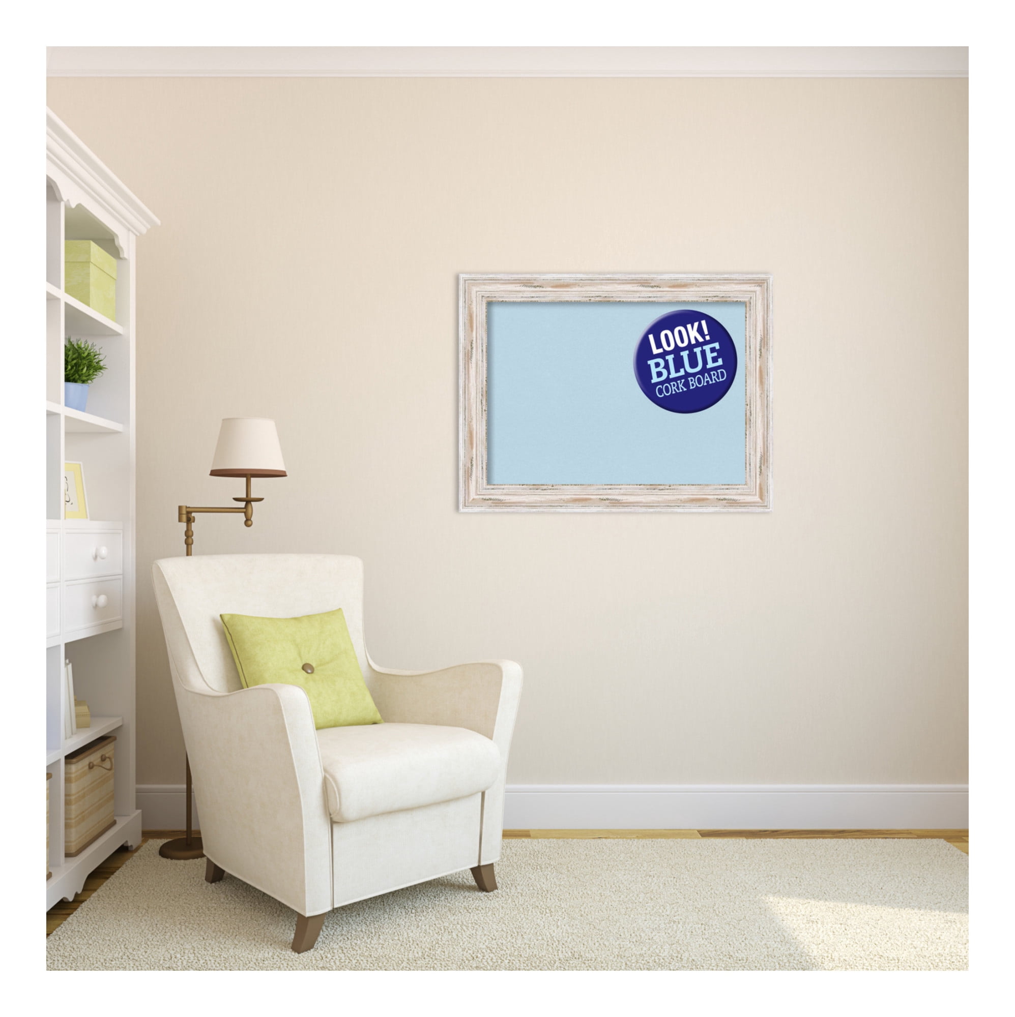 Amanti Art Grey Cork Board Wood Framed Alexandria White Wash Bulletin Board 33 in. x 25 in.