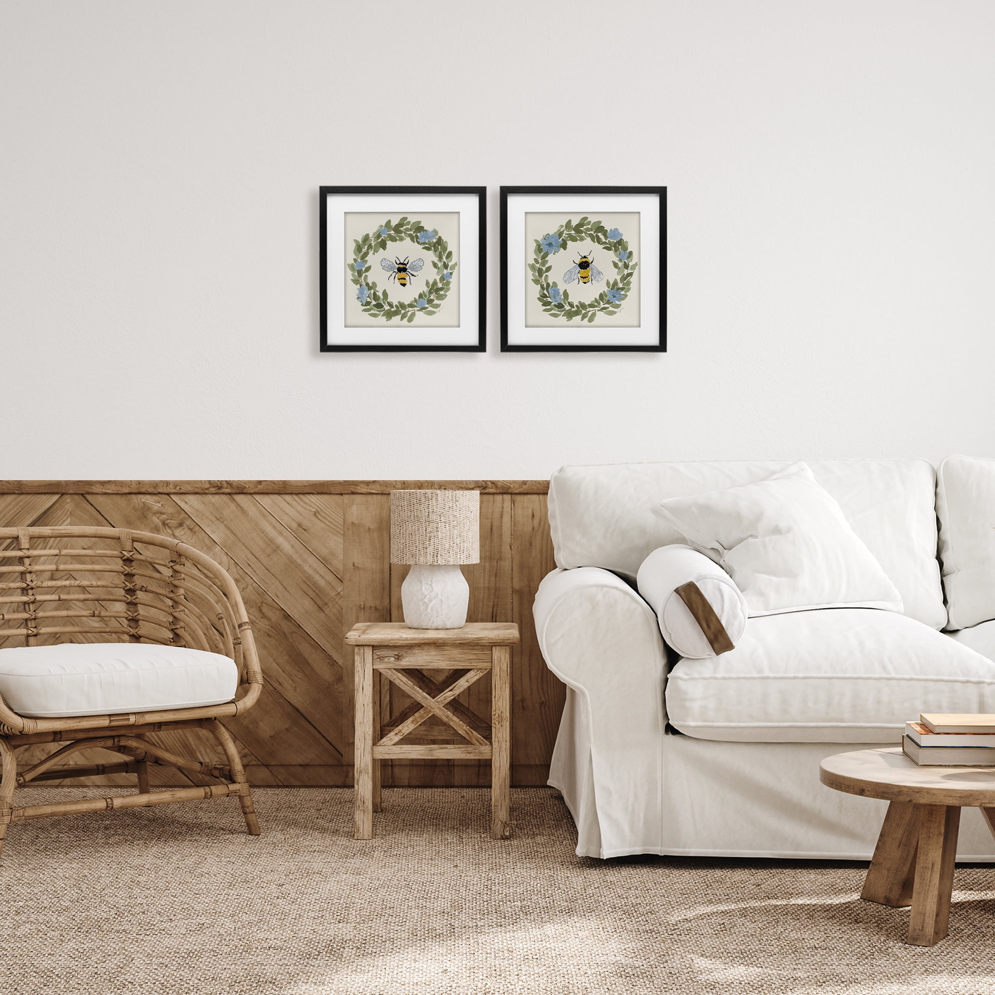 Stupell Industries Bee Floral Celebrations 2 Piece Black Framed Print Under Glass Set, design by Lucille Price
