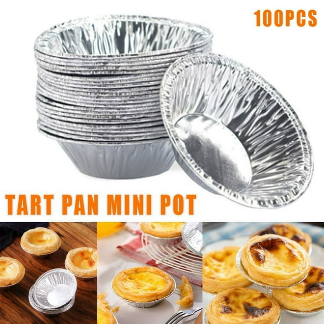 100pcs Disposable Aluminum Foil Tart Pan Mini Pot Pie Tart Bake Plate Tin Pan Tray