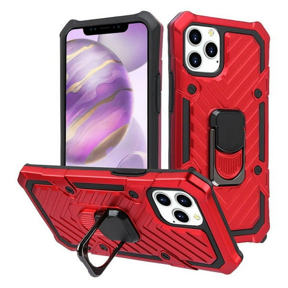 Apple iPhone 12 Pro Max /6.7" Phone Case with Impact Resistant Metal Ring Kickstand Magnetic Support Armor Hybrid Heavy Duty Rugged Hard TPU Shockproof Ring Cases Red Cover for iPhone 12 PRO MAX