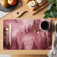 thumbnail image 2 of Pink Mountain Placemats Set of 6, Misty Forest Nature Woodland Pine Tree Landscape Placemats for Dining Table, Place Mats for Kitchen Tabletop, Waterproof Wipeable Dining Table Mats Set, 2 of 9