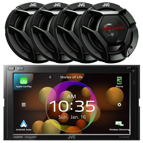 In-Dash Double DIN 6.8" Clear Resistive Touchscreen Bluetooth WiFi USB AM/FM Radio Multimedia Car AV Stereo Receiver, 4x 6.5" 2-Way Coaxial 300W Max Power Automotive Speakers
