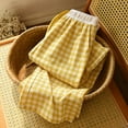 thumbnail image 3 of SWSMCLT Women's Elastic Waistband Pajama Pants Plaid Printed 100 Cotton Sleep Bottoms Medium Waist Gingham Fall Loose Pj Sleepwear Yellow Small-Medium, 3 of 3