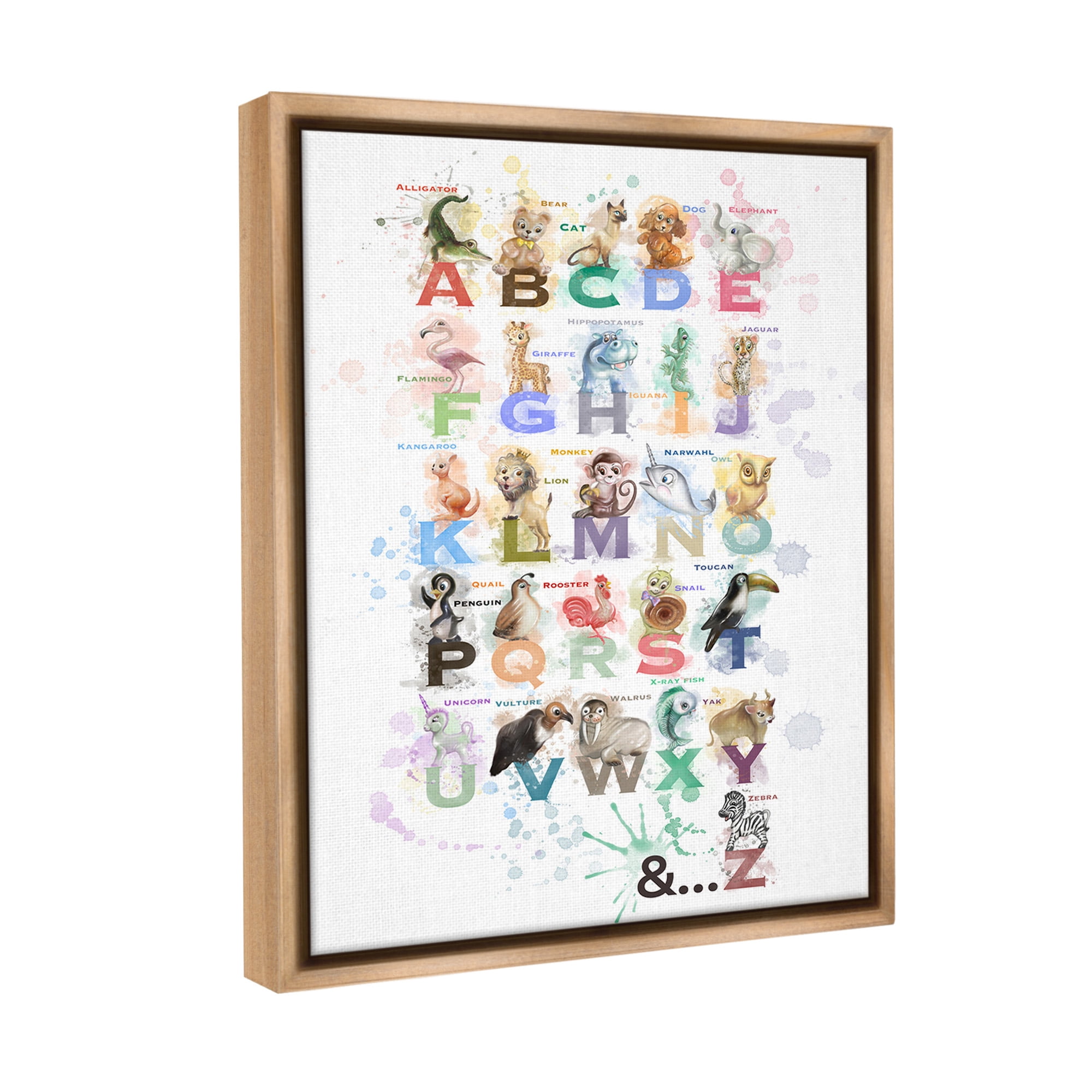 Stupell Industries Modern Splash Animal Alphabet Animals & Insects Painting Brown Floater Framed Canvas Art Print Wall Art, 25 x 31