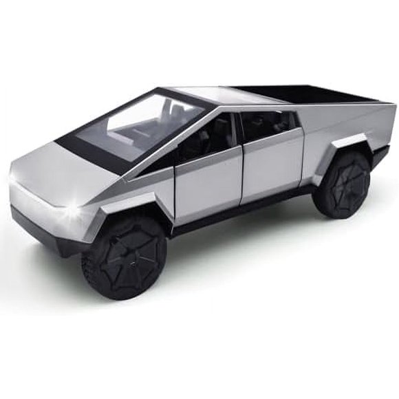 Cybertruck Model: 1/32 Diecast Metal Toy Trucks with Lights and Sounds, Mini Vehicles Toys for Boys, Ages 3 and Up (Silver) 1/32 Silver 1/32 Silver