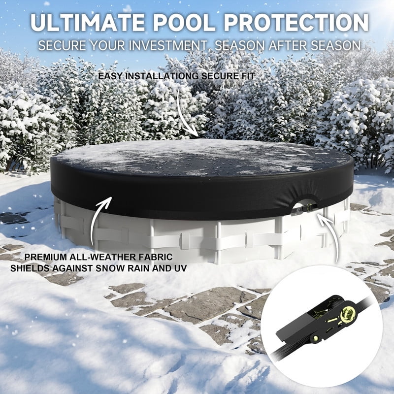 SHELTUSE 28Ft Round Pool Cover for Above Ground Pools, Swimming Pool Cover with Adjust the webbing tensioner, Featuring Windproof, Waterproof and Dustproof Design