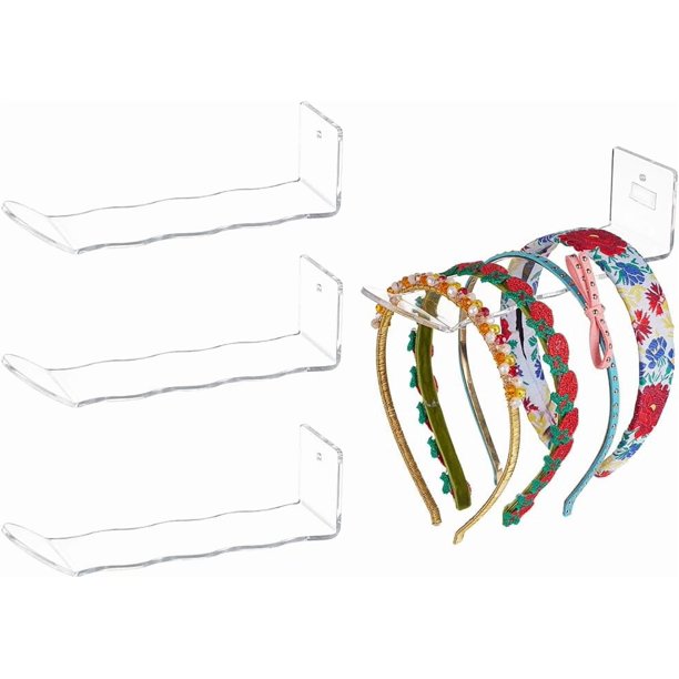 Pack de 4 soportes acrílicos para diademas, organizador de coleteros, estantes flotantes para diademas, expositor de pared para diademas