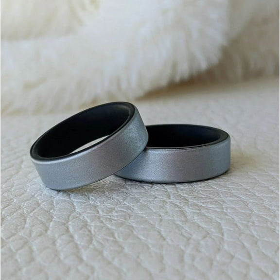 Smooth Silver Dual Layer Breathable Silicone Ring 6mm Bandwidth
