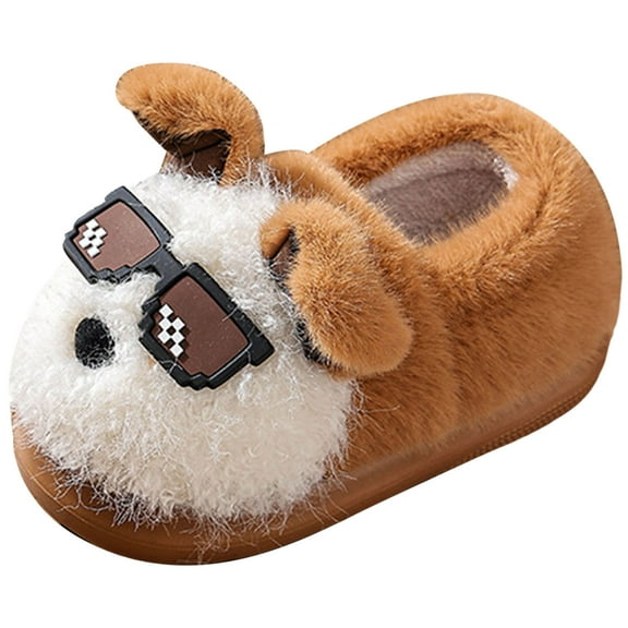 Toddler Kids Fuzzy Slippers Funny Cartoon Dogs Slip On Shoes Girls Boys Warm Fleece Lined House Slippers