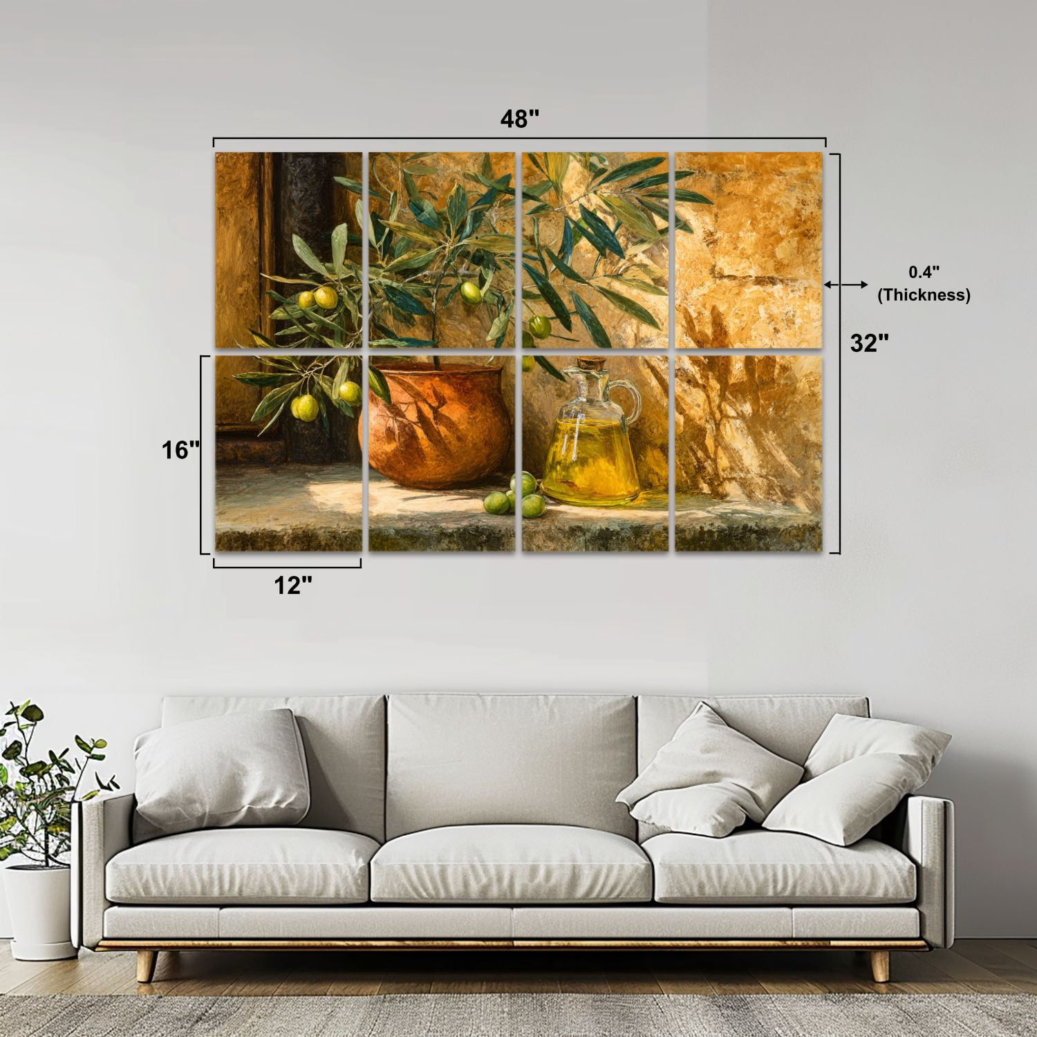 8 Pack Art Acoustic Panels Vintage Olive Branch Wine Green Plant Farmhouse Olive Tree Self Adhesive Sound Absorbing Panels for Home Office Studio Media Room 48"x32"