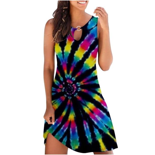 Vestido sin mangas con estampado colorido de verano suelto para mujer OAVQHLG3B Store lin121212