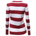 thumbnail image 2 of Women's Basic Cotton Based V-Neck Stripe Long Sleeves Knit Sweatshirt, 2 of 3