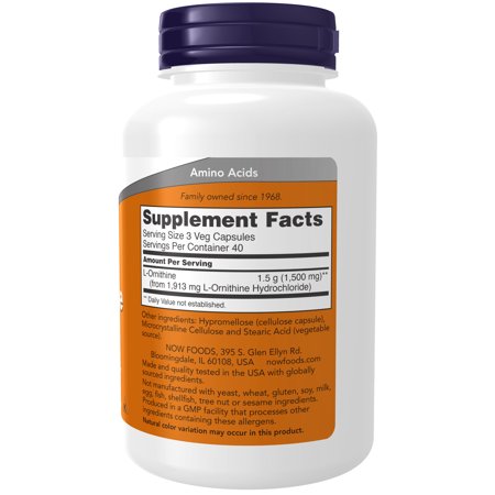 [3個セット] L-オルニチン 500mg (約4か月分) 3粒1500mgの「L-オルニチン」を配合 120粒 NOW Foods (ナウフーズ)