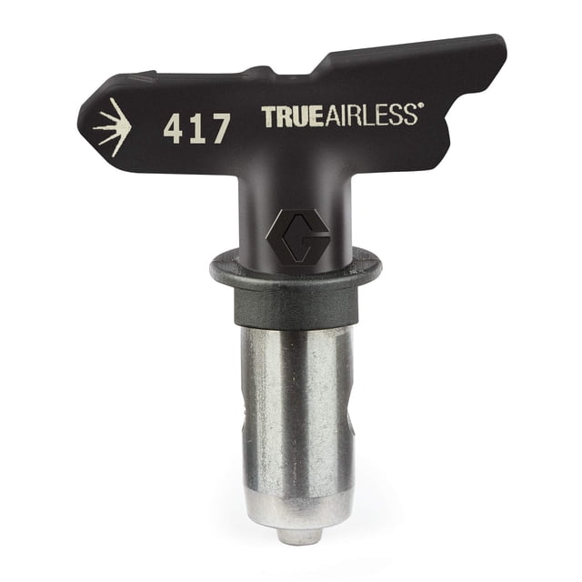 Punta pulverizadora Tru417 TrueAirless 417 de Graco, color negro y plateado