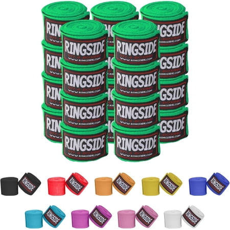 Ringside Mexican-Style Boxing Handwraps - Elastic Cotton, Thumb Loop, Hook & Loop Closure, Machine Washable - Neon Green, 10 Pack