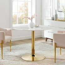 Modway Verne 40" Artificial Marble Dining Table in Gold White