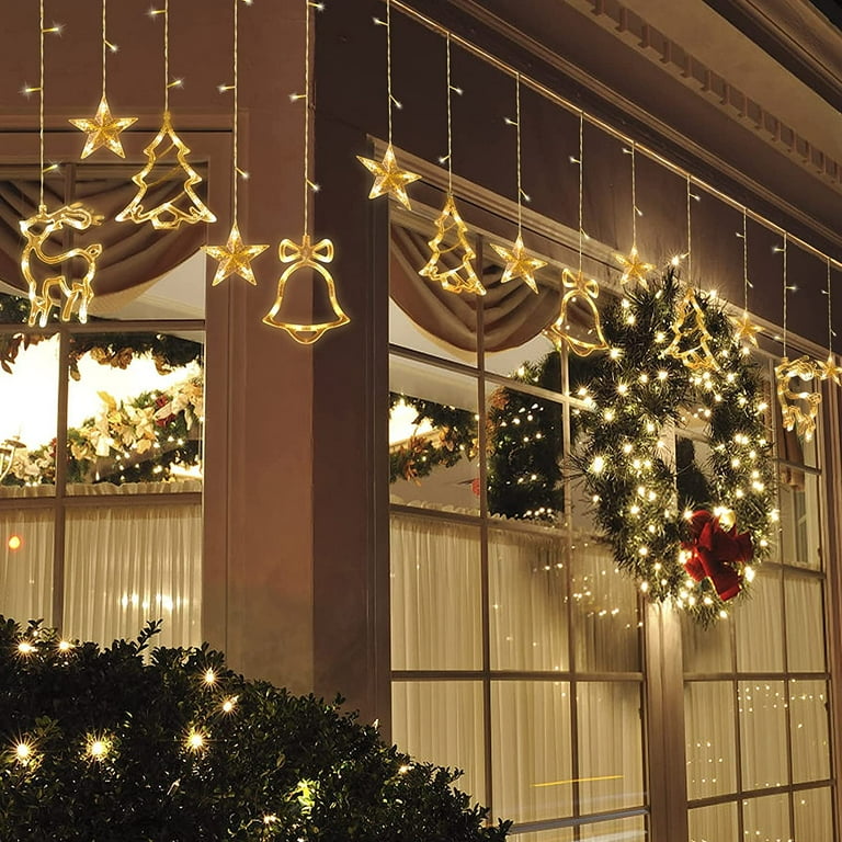 11.5FT Christmas Window Lights Decorations 8 Mode Star Curtain