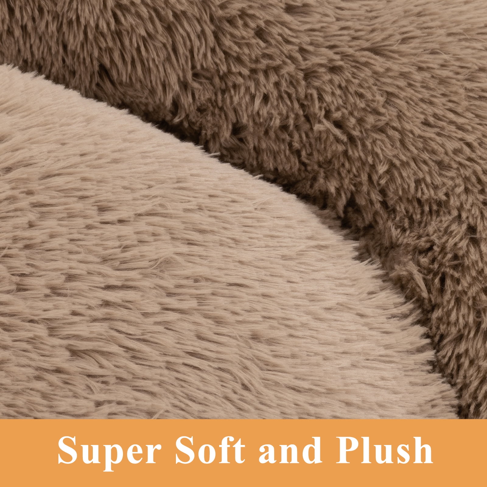 Vaukki 36"Dog Bed with Non Slip Bottom,Soft Warm Faux Fur Pet Bed,Comfortable Donut Round Plush Dog and Cats Beds,Brown