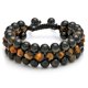 thumbnail image 2 of Pulsera tejida de tres capas de piedra de ojo de tigre hecha a mano con sección de color pedernal Pulsera tejida de tres filas de piedra de ojo de tigre azul Piedra volcánica colorida, 2 of 5