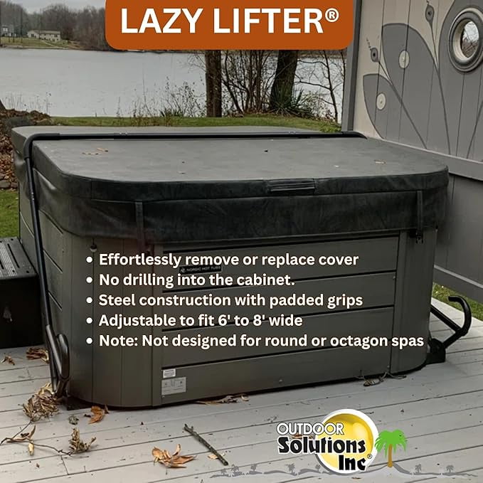 Outdoor Solutions Inc. Lazy Lifter® Heavy-Duty Hot Tub Cover Lifter, Spa Cover Lift for 6'-8' Hot Tubs, Extra Large Footplate for Stability That Fits Under The Tub